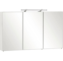 Dreitüriger Spiegelschrank fürs Badezimmer mit integrierter LED-Aufsatzleuchte.