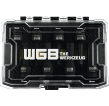 WGB Schlagschrauber-Einsatzset mit acht Innensechskant-Bits von fünf bis neunzehn Millimeter in einer Kunststoffkassette.