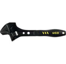 Schwarzer verstellbarer Rollgabelschlüssel mit Millimeter-Skala und ergonomischem Griff.