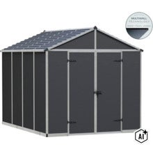 Gartenhaus aus Kunststoff mit Satteldach und Doppeltüren mit Mehrwandtechnologie für hohe Stabilität. (Image AI modified or generated)