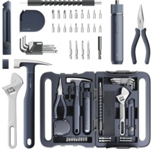HOTO Werkzeugkoffer Set mit Hammer, Zange, Schraubendreher und Bits im Kunststoffkoffer fuer Heimwerker.