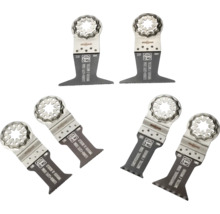 Sechsteiliges Fein Starlock E-Cut Sägeblatt Set aus Bimetall für Holz und Metall.
