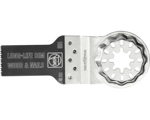 Fein E-Cut Long-Life Bi-Metall-Sägeblatt für Holz und Nägel mit Starlock-Aufnahme.