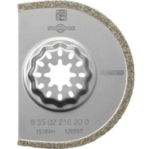Fein Logo auf einem halbrunden Diamant-Sägeblatt für Multifunktionswerkzeuge mit Starlock-Aufnahme.