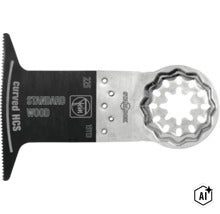 Fein E-Cut Standard-Sägeblatt für Holz aus High Carbon Steel mit Starlock-Aufnahme und gebogener Schneidkante. (Image AI modified or generated)
