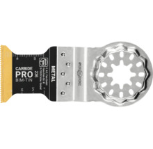 Fein E-Cut Sägeblatt Carbide Pro BiM-TiN für Metall mit Starlock-Aufnahme und Millimeter-Skala.