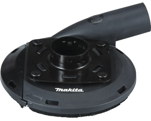 Makita Absaughaube für Winkelschleifer zum staubarmen Schleifen mit Bürstenkranz, Anschluss für Staubsauger und Makita Logo.