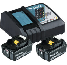 Makita Schnellladegerät DC18RC mit zwei Lithium-Ionen-Akkus 18 Volt und 6,0 Amperestunden.