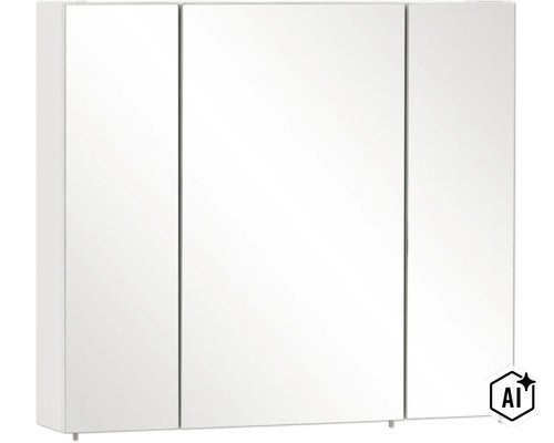 Dreitüriger Spiegelschrank für das Badezimmer mit verspiegelten Fronten. (Image AI modified or generated)