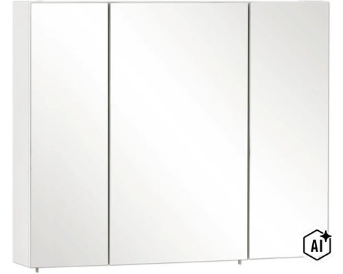 Dreitüriger Spiegelschrank für das Badezimmer mit drei Spiegelflächen. (Image AI modified or generated)