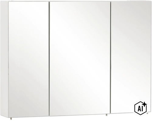 Dreitüriger Spiegelschrank für das Badezimmer mit durchgehender Spiegelfront. (Image AI modified or generated)