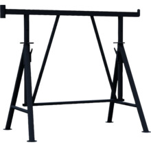 Höhenverstellbarer Gerüstbock aus Metall in Schwarz für Bauarbeiten.