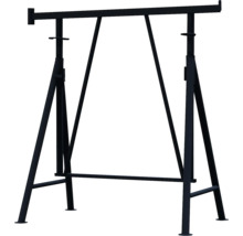 Höhenverstellbarer Arbeitsbock aus schwarzem Metall mit breiter Auflagefläche und stabilen Standfüßen.