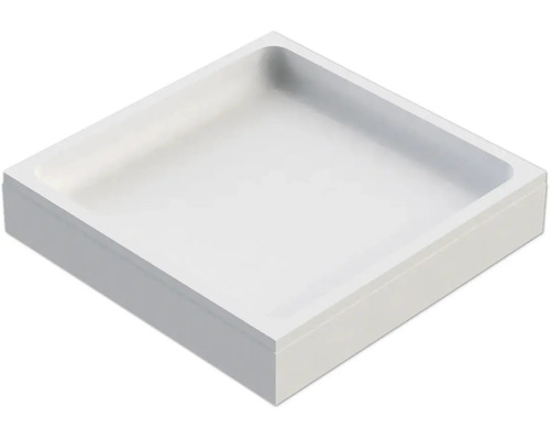 Weiße quadratische Duschwanne aus Sanitäracryl mit glatter Oberfläche.