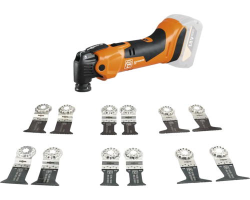 Fein Akku Multimaster 18 Volt mit umfangreichem Zubehörset bestehend aus verschiedenen Sägeblättern für Renovierungsarbeiten