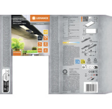 Verpackung der schwarzen LEDVANCE Undercabinet Socket Frameless Extension, 3,85 Watt, 300 Lumen, 3000 Kelvin warmweißes Licht, inklusive Zubehör.