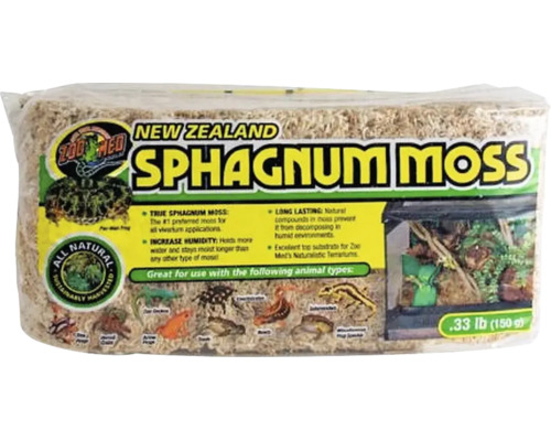 Zoo Med Neuseeland Sphagnum Moos, natürliches Terrariensubstrat zur Feuchtigkeitsspeicherung, 150 Gramm Packung.