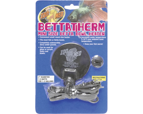 Zoo Med Bettatherm Heizung fuer Kampffischbecken, kompakt, vollstaendig untertauchbar, 7,5 Watt, fuer 4 bis 11 Liter Aquarien geeignet.