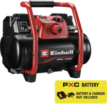 Einhell Akku-Kompressor Power X-Change mit rotem Tragegriff und schwarzem Kessel, Lieferung ohne Akku und Ladegerät.