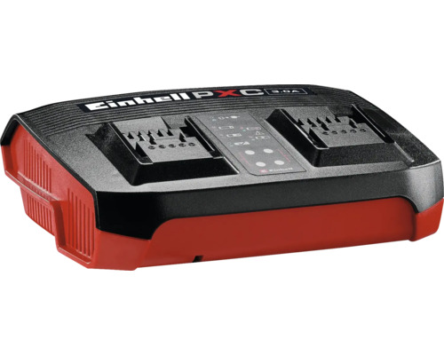 Einhell Doppel-Ladegerät Power X-Change Twincharger 3,0 Ampere mit zwei Steckplätzen für Akkus und Statusanzeige.