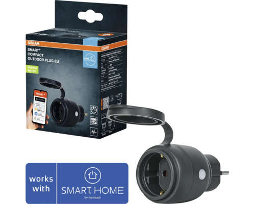 OSRAM SMART+ Compact Outdoor Plug EU, smarte Außensteckdose mit Energiemesser und Klappdeckel, kompatibel mit SMART HOME by hornbach.
