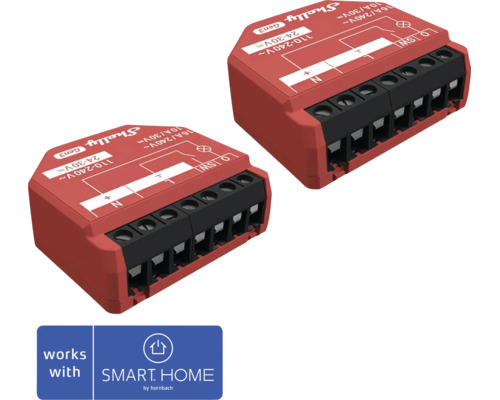 Zwei Shelly Gen3 Smart Home Relais mit Anschlussklemmen, kompatibel mit SMART HOME by hornbach.