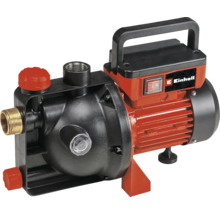 Einhell Gartenpumpe in Rot und Schwarz mit Tragegriff, Ein- und Ausschalter und Messinganschluss.