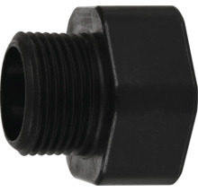 Adapter aus Kunststoff mit Außengewinde und Sechskantmuffe für Bewässerungssysteme.