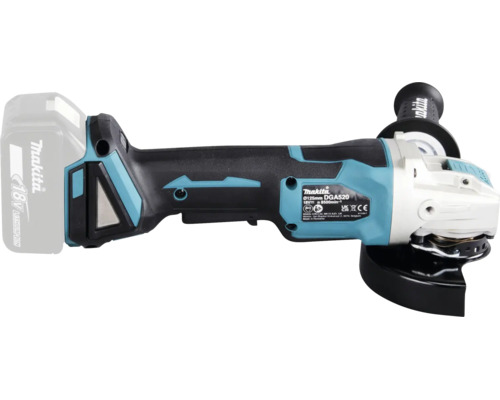 Makita Akku-Winkelschleifer DGA520 mit 18-Volt-Akku, Seitengriff und Schutzhaube für Schleifscheiben mit 125 Millimeter Durchmesser.