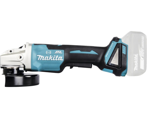 Makita Akku-Winkelschleifer mit bürstenlosem Motor und Motorbremse in der Seitenansicht.