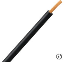Aderleitung H07V-K mit schwarzer Isolierung und sichtbarem Kupferleiter am abisolierten Ende. (Image AI modified or generated)