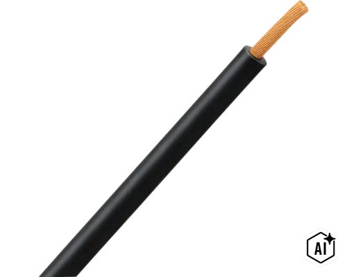 Aderleitung H07V-K mit schwarzer Isolierung und sichtbarem Kupferleiter am abisolierten Ende. (Image AI modified or generated)