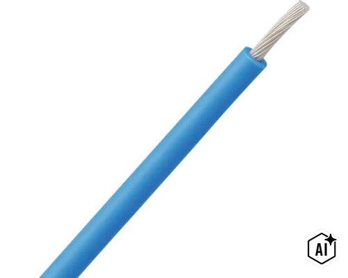 Blaue Aderleitung mit abisoliertem Ende, das den feindrähtigen Leiter zeigt (Image AI modified or generated)