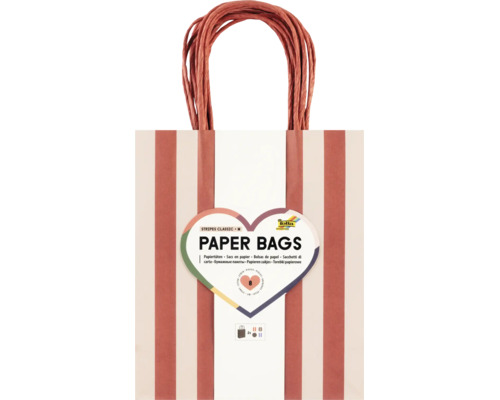 Folia Papiertüten Stripes Classic, Größe M, Packung mit 8 Stück, gestreifte Geschenktüten mit Tragegriff.