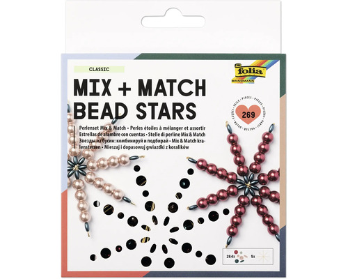 Folia Perlenset Perlsterne Mix und Match, Bastelset für Sterne aus Perlen, 269-teilig