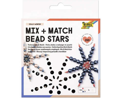 folia Perlenset Mix und Match Bead Stars Jolly Winter, 269-teilig zum Basteln von Perlensternen