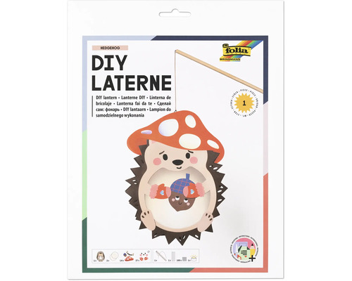 folia DIY-Laternen-Bastelset Motiv Igel mit Pilzhut und Eichel