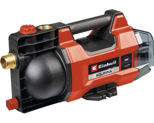 Einhell Akku-Gartenpumpe Aquinna mit Tragegriff und Messinganschlüssen.