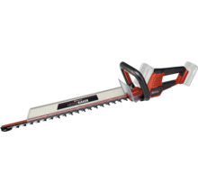 Einhell Akku-Heckenschere mit Hedgeraker-Aufsatz, ergonomischen Griffen und transparentem Schnittgutbehälter.