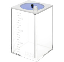 Transparenter Dosierbehälter aus Acryl mit Messskala bis 1700 Milliliter und Anschlüssen auf dem Deckel für Aquarien.
