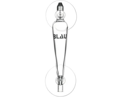 Glas-Blasenzähler für Aquarien von Blau Aquaristic mit Logo-Schriftzug.