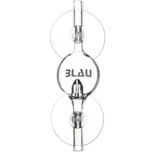 Blau Aquaristic CO2 Blasenzähler aus Glas mit zwei Saugnäpfen zur Befestigung an der Aquarienscheibe.