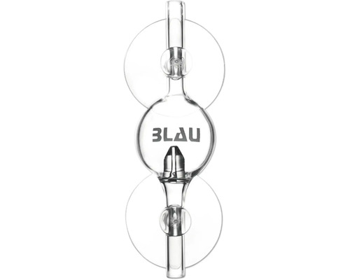 Blau Aquaristic CO2 Blasenzähler aus Glas mit zwei Saugnäpfen zur Befestigung an der Aquarienscheibe.