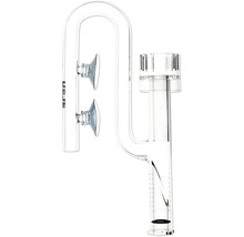 Transparentes Aquarium-Glasrohr mit U-Bogen, zwei Saugnäpfen und integriertem Oberflächenskimmer.