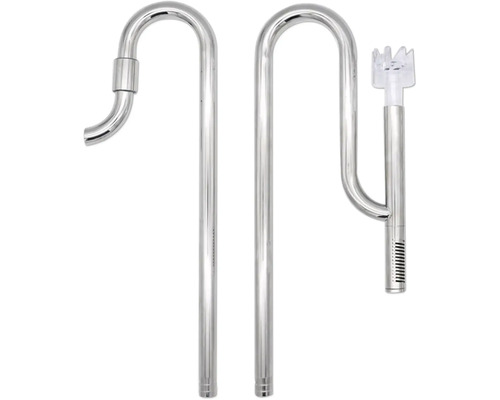 Edelstahl Einlauf- und Auslaufrohr-Set für Aquarien, inklusive Oberflächenskimmer.