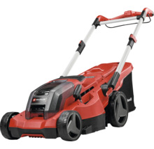 Einhell Akku Rasenmäher mit Fangkorb und höhenverstellbarem Holm für die Rasenpflege im Garten.