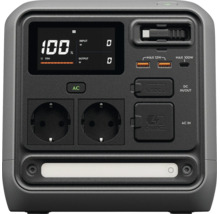 Tragbare Powerstation mit digitalem Display, Steckdosen, USB Anschlüssen und integrierter Lampe