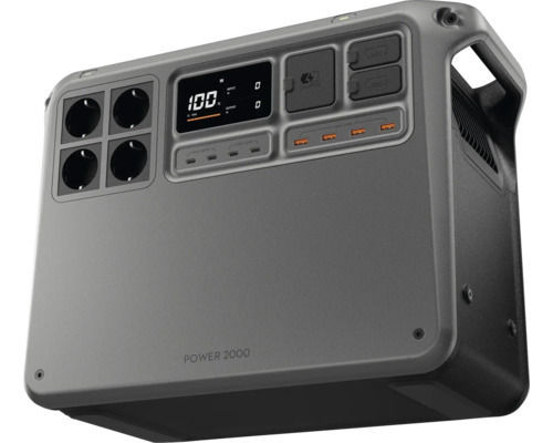 Tragbare Powerstation mit Display, Steckdosen und verschiedenen USB-Anschlüssen