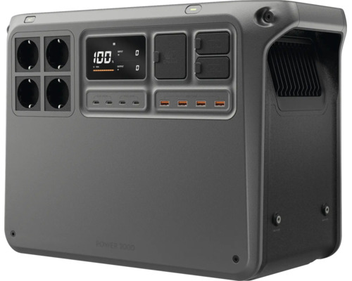 Tragbare Powerstation mit digitalem Display, mehreren Steckdosen und USB Anschlüssen für Stromversorgung