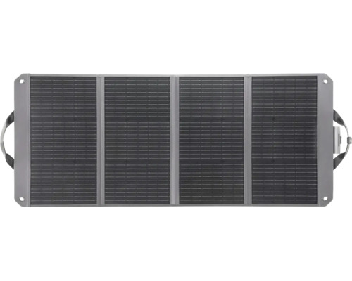 Tragbares Solarpanel mit vier faltbaren Elementen und Tragegriffen für die mobile Stromversorgung